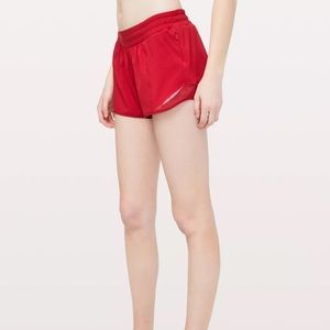 Red lululemon hotty hot shorts